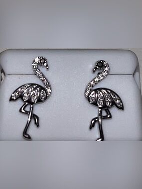 Sterling Silver Flamingo Stud Earrings with Clear Stones